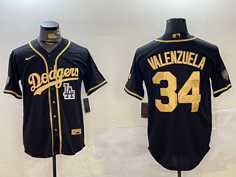 Men Los Angeles Dodgers #34 Valenzuela Black Gold Game 2024 Nike MLB Jersey style 10296